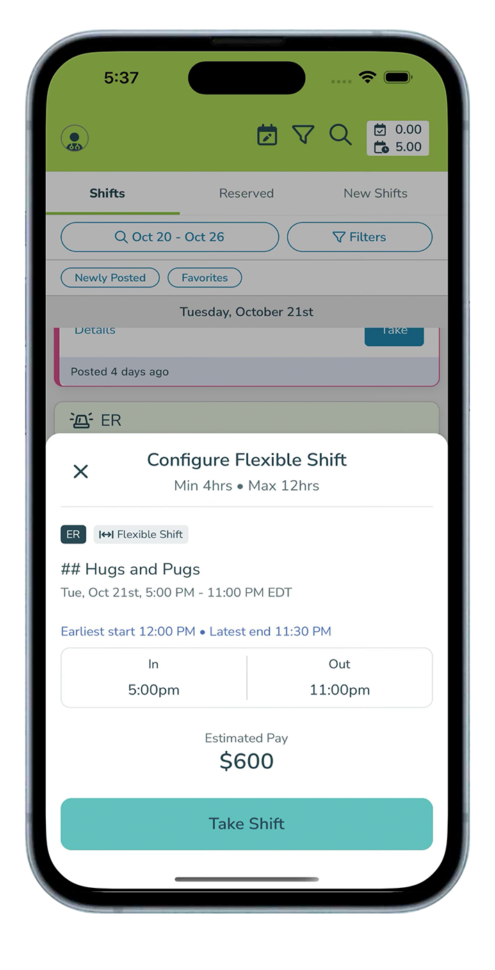 IndeVets take shift bottom sheet for a flex shift