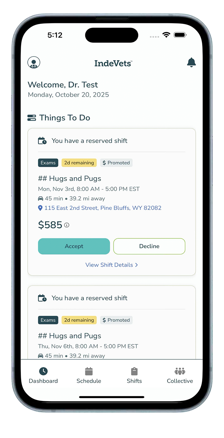 IndeVets app homepage