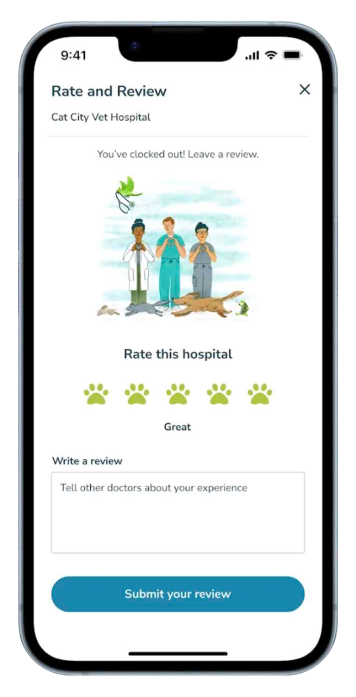 IndeVets Android – Rate and review screen (earlier release)